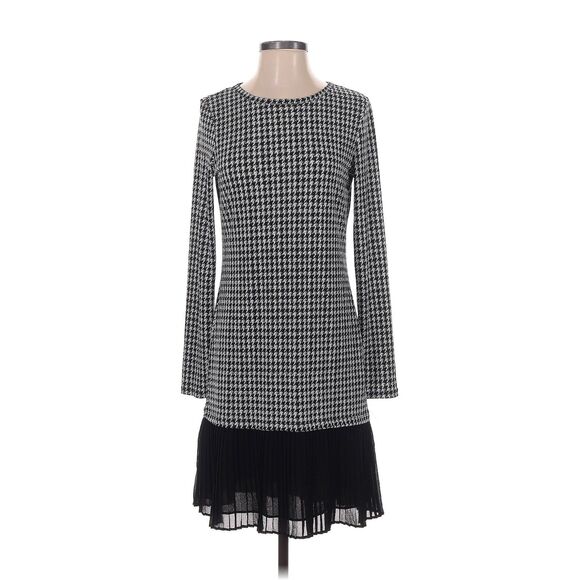 MICHAEL KORS PLEAT HEM CHIFFON SHIFT DRESS Herringbone Print XS - Picture 1 of 8